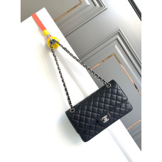 Chanel Classic Flap Medium Size 25.5cm Caviar Leather Silver Hardware Shoulder Bag Handbag Purse A1112