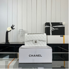 Chanel Classic Flap New Medium Size 23cm Lambskin Silver Hardware Shoulder Bag Handbag Purse A1117