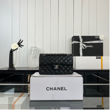 Chanel Classic Flap New Medium Size 23cm Lambskin Silver Hardware Shoulder Bag Handbag Purse A1117