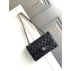 Chanel Classic Flap New Medium Size 23cm Caviar Leather Silver Hardware Shoulder Bag Handbag Purse A1117