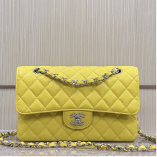 Chanel Classic Flap New Medium Size 23cm Caviar Leather Silver Hardware Shoulder Bag Handbag Purse A1117