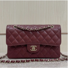 Chanel Classic Flap New Medium Size 23cm Caviar Leather Silver Hardware Shoulder Bag Handbag Purse A1117