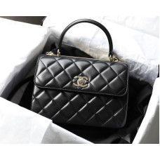 Chanel Trendy Flap Top Handle Bag 25cm Lambskin Black Silver Hardware Shoulder Bag A92236