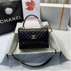 Chanel Trendy Flap Top Handle Bag 25cm Lambskin Black Light Gold Hardware Shoulder Bag A92236