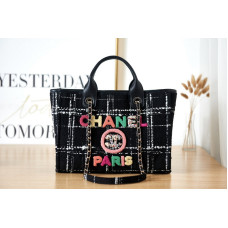 Chanel Deauville Canvas Tote Medium size Shoulder Bag Handbag