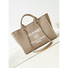 Chanel Deauville Canvas Tote Medium size Shoulder Bag Handbag AS3257