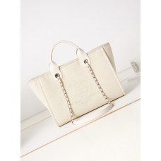 Chanel Deauville Canvas Tote Medium size Shoulder Bag Handbag AS3257