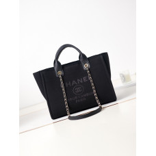 Chanel Deauville Canvas Tote Medium size Shoulder Bag Handbag AS3257