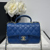 Chanel small Classic Flap with Handle Lambskin Blue Gold Hardware Top Handle Shoulder Bag AS2431 Chanel small Classic Flap with Handle Lambskin Blue Gold Hardware Top Handle Shoulder Bag AS2431