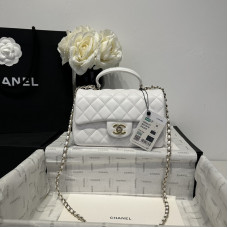 Chanel small Classic Flap with Handle Lambskin White Gold Hardware Top Handle Shoulder Bag AS2431 Chanel small Classic Flap with Handle Lambskin White Gold Hardware Top Handle Shoulder Bag AS2431