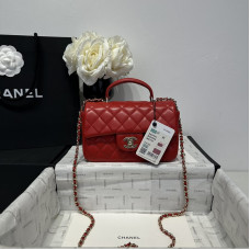 Chanel small Classic Flap with Handle Lambskin Red Gold Hardware Top Handle Shoulder Bag AS2431 Chanel small Classic Flap with Handle Lambskin Red Gold Hardware Top Handle Shoulder Bag AS2431