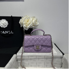 Chanel small Classic Flap with Handle Lambskin Purple Gold Hardware Top Handle Shoulder Bag AS2431