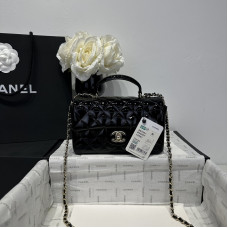Chanel small Classic Flap with Handle Patent Leather Black Gold Hardware Top Handle Shoulder Bag AS2431 Chanel small Classic Flap with Handle Patent Leather Black Gold Hardware Top Handle Shoulder Bag AS2431