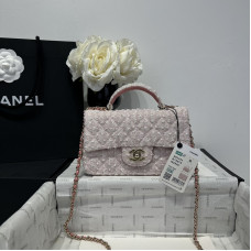 Chanel small Classic Flap with Handle  Pink Gold Hardware Top Handle Shoulder Bag AS2431