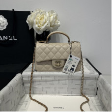 Chanel small Classic Flap with Handle Lambskin Gold Hardware Top Handle Shoulder Bag AS2431