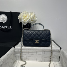 Chanel small Classic Flap with Handle Lambskin Gold Hardware Top Handle Shoulder Bag AS2431
