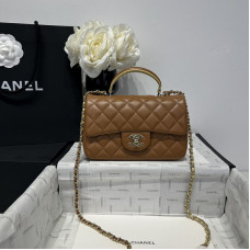 Chanel small Classic Flap with Handle Lambskin Gold Hardware Top Handle Shoulder Bag AS2431
