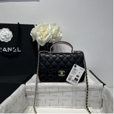 Chanel small Classic Flap with Handle Lambskin Gold Hardware Top Handle Shoulder Bag AS2431