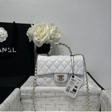 Chanel small Classic Flap with Handle Lambskin White Gold Hardware Top Handle Shoulder Bag AS2431 Chanel small Classic Flap with Handle Lambskin White Gold Hardware Top Handle Shoulder Bag AS2431