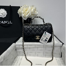 Chanel small Classic Flap with Handle Lambskin Black Gold Hardware Top Handle Shoulder Bag AS2431