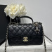 Chanel small Classic Flap with Handle Lambskin Black Gold Hardware Top Handle Shoulder Bag AS2431