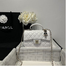 Chanel small Classic Flap with Handle Lambskin White Gold Hardware Top Handle Shoulder Bag AS2431 Chanel small Classic Flap with Handle Lambskin White Gold Hardware Top Handle Shoulder Bag AS2431