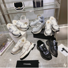 Chanel Women's Shoes for Winter Fur Sneakers Lace Up HXSCHE06