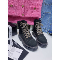Chanel Women's Shoes for Winter Flat Short Boots Lace Up HXSCHE09