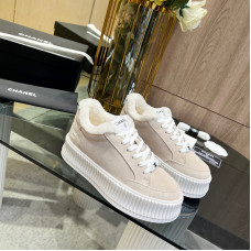 Chanel Women's Shoes for Winter Fur Sneakers Lace Up HXSCHE12