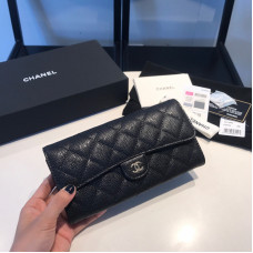 Chanel Long Flap Wallet for Women Caviar Leather Gold Hardware 31505