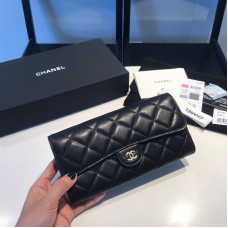 Chanel Long Flap Wallet for Women Lambskin Gold Hardware 31505