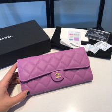Chanel Long Flap Wallet for Women Caviar Leather Gold Hardware 31505