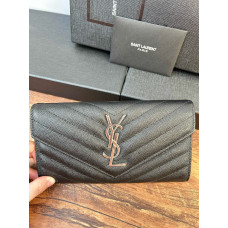 Yves Saint Lauren YSL Monogram Large Flap Wallet Purse Caviar Leather 437469 MYWTA05