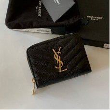 Yves Saint Lauren YSL Monogram Small Zipper Wallet Purse Caviar Leather 403723 MYWTA27